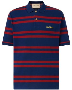 Valentino Chez Striped Cotton Polo Shirt - Blue