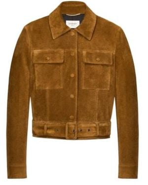 Saint Laurent Leather Cropped Jacket - Brown