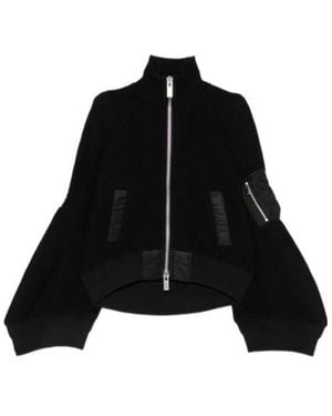 Sacai Ribbed-Knit Paneled Cardigan - Black