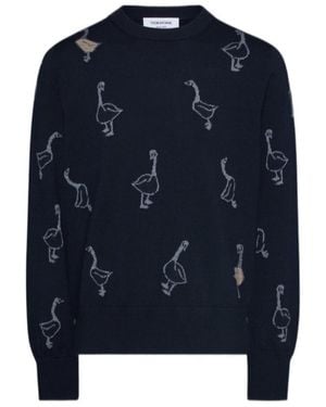 Thom Browne Long-Sleeved Crewneck Jumper - Blue