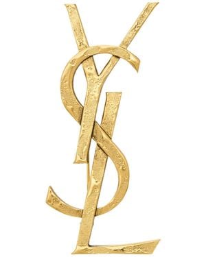 Saint Laurent Cassandre Logo Engraved Brooch - Metallic