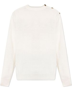Balmain Button-Shoulder Knitted Jumper - White