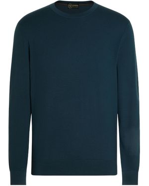 ZEGNA Dark Vellus Aureum Crewneck - Blue