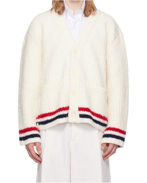 Thom Browne Ribbed Knit Rwb Stripe Cardigan - White