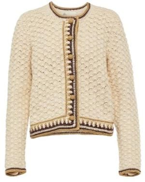 Tory Burch Ribbed Knit Cardigan - Natural