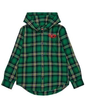DIESEL Check-Pattern Hooded Shirt - Green