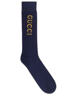 Gucci Intarsia-Knit Logo Socks - Blue