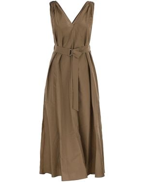 Brunello Cucinelli Belted Pleated Midi Dress - Natural