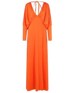 Raquel Diniz V-Neck Tie Maxi Dress - Orange