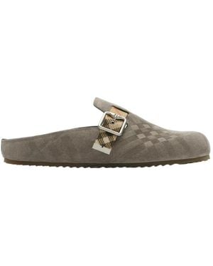 Burberry Check Suede Urchin Clogs - Brown