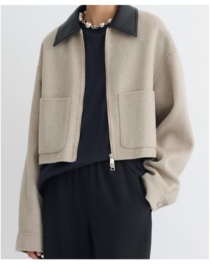 Nanushka Leather-Collar Zip-Up Jacket - Blue