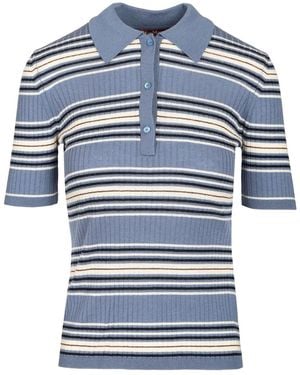 Max Mara Studio Tallero Striped Knitted Polo Top - Blue