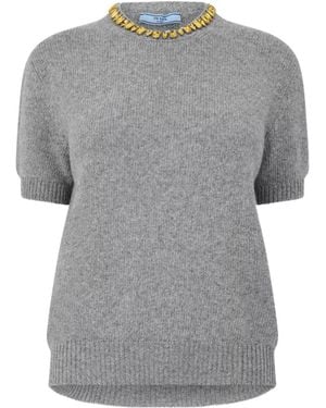 Prada Embellished Short-Sleeved Jumper - Grey