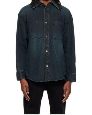 WOOYOUNGMI Back-Logo Washed-Denim Shirt - Blue