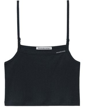 T By Alexander Wang Alexander Wang Ribbed-Knit Spaghetti Strap Top - Black