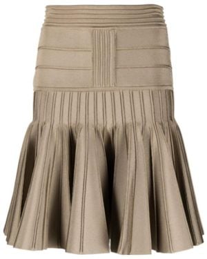 Balmain Pleated Knitted Skirt - Brown