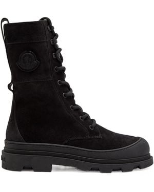 Moncler Suede Lace-Up Flat Ankle Boots - Black