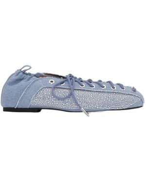 Ganni Embellished Lace-Up Denim Ballerina Flat Shoes - Blue