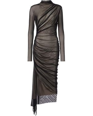Mugler Asymmetric Mesh Long Dress - Black