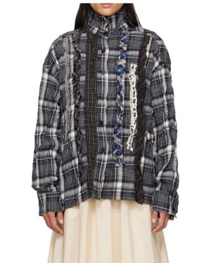 OPEN YY Plaid Ruffled Shirt - Black