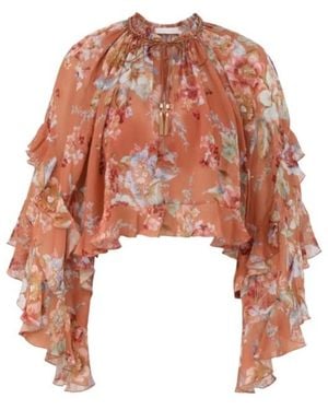 Zimmermann Awaken Ruffle Floral Printed Blouse - White