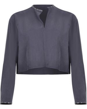Alysi Cropped Embellished-Trim Top - Blue