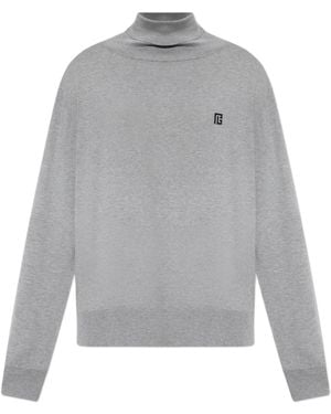 Balmain Logo Turtleneck Knitted Jumper - Grey