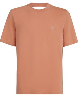 Brunello Cucinelli Logo Printed Crewneck T-Shirt - Multicolour