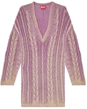 DIESEL Cable-Knit V-Neck Mini Dress - Purple