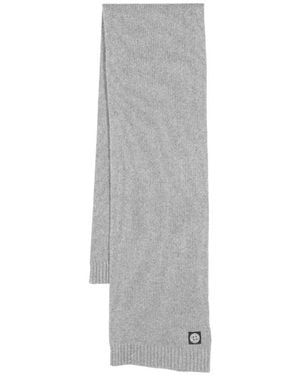 Stone Island Compass-Patch Ribbed-Knit Scarf - Gray
