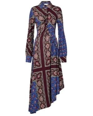 Rabanne Asymmetric Paisley Printed Midi Dress - Blue