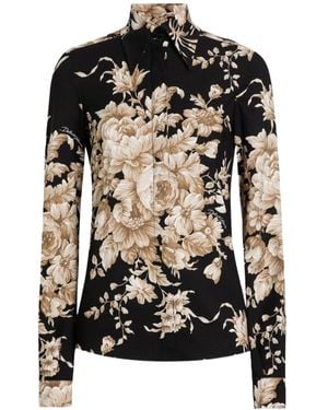 Dolce & Gabbana Silk-Blend Rose Print Shirt - Black