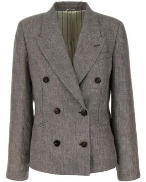 Brunello Cucinelli Double-Breasted Twill Blazer - Grey
