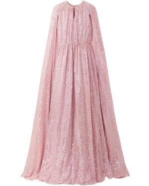 Erdem Kenley Cape-Effect Gathered Sequined Chiffon Gown - Pink