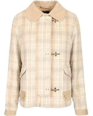 Fay Tartan Quilted Short Coat - Natural