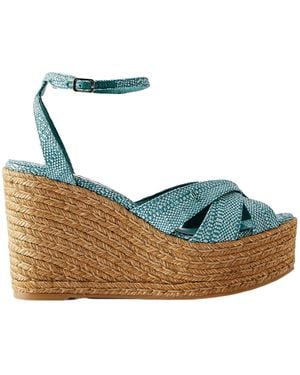 Jimmy Choo Raffia Platform Wedge Sandals - Blue