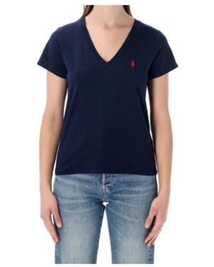 Polo Ralph Lauren Logo Embroidered V-Neck T-Shirt - Blue