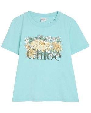 Chloé Printed Short-Sleeve T-Shirt - Blue
