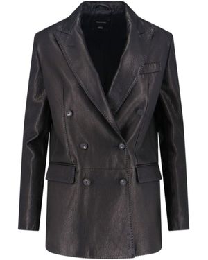 Tagliatore Double-Breasted Leather Blazer - Black