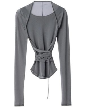 Lemaire Ballet-Style Mesh Knit Wrap Top - Gray
