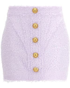 Balmain Logo Button Tweed Skirt - Purple