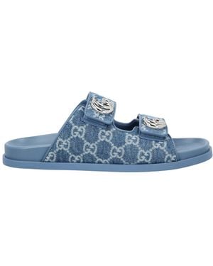 Gucci Monogrammed Double Strap Sandals - Blue
