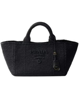 Prada Paglia Midollino Raffia Tote Bag - Black