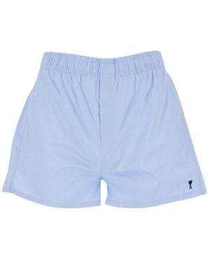 Ami Paris Ami Ami De Coeur Logo Embroidered Shorts - Blue