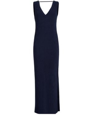 Brunello Cucinelli Cotton Rib Knit Dress With Precious Strap - Blue