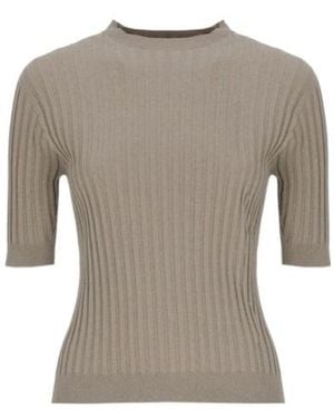 Peserico Ribbed Short-Sleeve Knitted Jumper - Grey