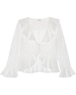 Saint Laurent Cut-Out Long-Sleeved Blouse - White