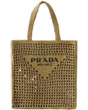 Prada Logo Embroidered Woven Tote Bag - Metallic