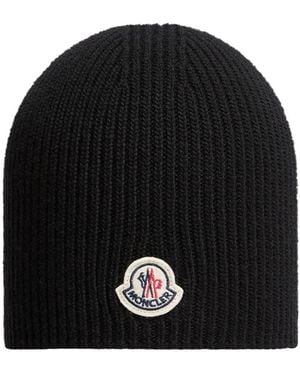 Moncler Logo Wool Beanie - Black