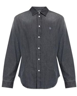 Versace Embroidered Denim Shirt - Blue